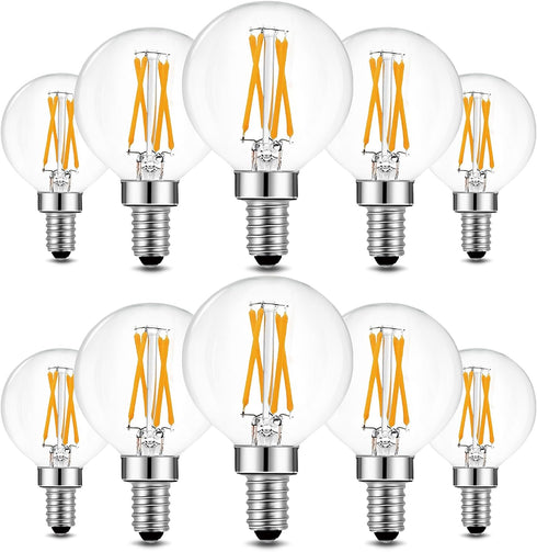 BRIMAX 10 Pack G16.5 Light Bulbs,Dimmable 4W E12 LED Bulbs Equivalent 40W Bulbs,Small Globe Edison Bulb 2700K Warm White,AC120V,Flicker Free for C...