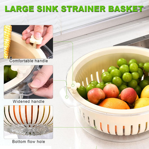 Kitchen Colanders Bowl Set 2 in 1 Fruit Vegetable Washing Food Strainers, Large Plastic Double Layered Strainer Basket for Pasta, Spaghetti, Berry...