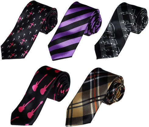 Dan Smith Blue Violet,Black,White,Deep Pink,Glodenrod Men Skinny Ties Multi-Color Skinny Necktie Satin Retro Vine DANF0019 Floral Print...