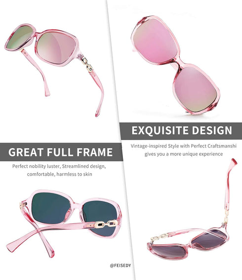 FEISEDY Vintage Square Polarized Sunglasses for Women UV400 Travel Driving Fashion Arcuate Sunglasses B2526...
