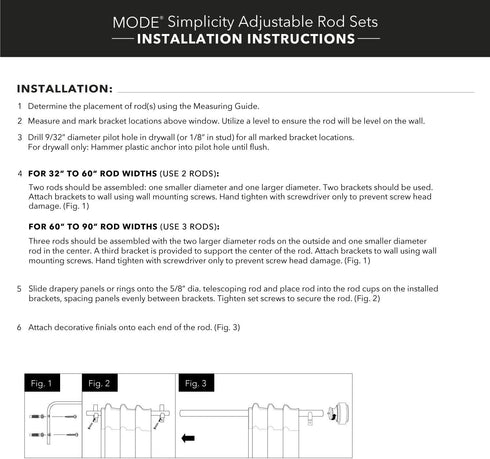 MODE Simplicity Collection 5/8" Diameter Curtain Rod Set with Doorknob Curtain Rod Finials and Steel Wall Mounted Adjustable Curtain Rod, Fits 32”...