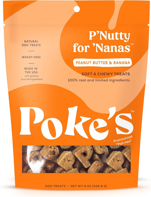Poke's P'Nutty for 'Nanas Treats for Dogs, Limited Ingredient & Natural Dog Treats, Wheat-Free & Made in The USA, Peanut Butter & Banana Soft & Ch...