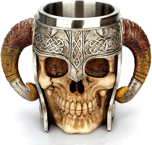 Stainless Steel Skull Mug Viking Drinking Cup Skeleton Resin Beer Stein Tankard Coffee Mug Tea Cup Halloween Bar Drinkware Gift...