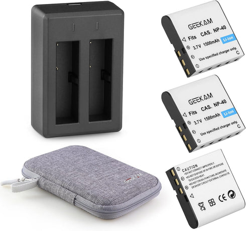 NP-40 Battery Pack, 1500mAh Rechargeable Battery(3-Pack) with USB Dual Charger for Video Camera Camcorders Compatible with Casio NP-40 (Not for Fu...