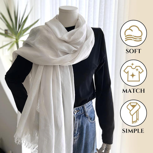 Cotton White Shawl for Women, Comfortable Soft Lightweight Spring Scarves Summer Scarf Wraps Linen Gauze, 77 * 40in Breathable Multifunctional Hea...