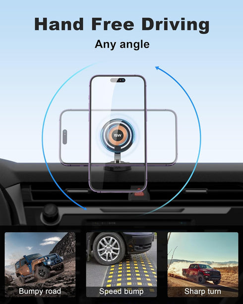 Magnetic Wireless Car Mount Charger, 15W Fast Charging Mag-Safe Car Mount,Magnetic Car Phone Holder Mount, Car Cell Phone Holder Fit iPhone 15 14 ...