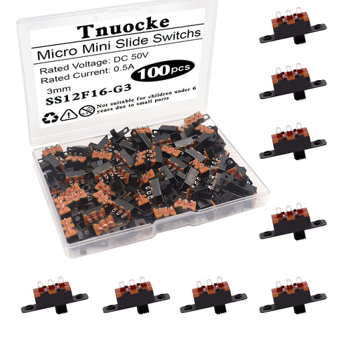 100PCS 3mm High Knob Vertical Micro Mini Slide Switchs,3 Pin 2 Position SPDT with Screw Hole Latching Toggle Switches Panel Mount DC 50V 0.5A SS12...