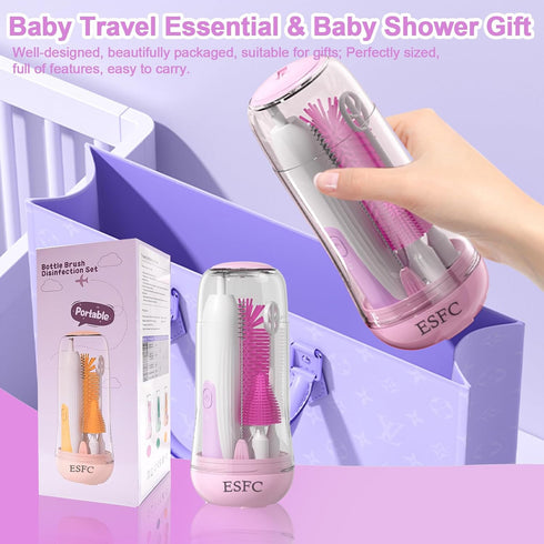 Portable Electric Baby Bottle Brush Set with Electric Bottle Brush,Nipple/Straw Brush,Milk Frother and Drying Base,Waterproof IPX7,Rechargeable Tr...