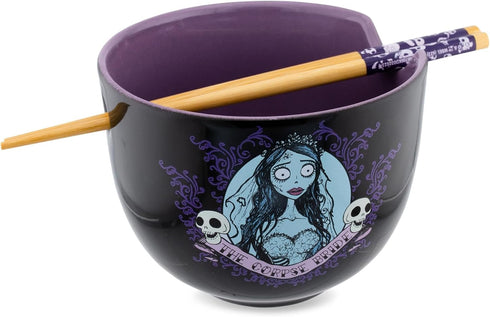 Silver Buffalo Tim Burton's Corpse Bride Emily Ceramic Ramen Dinnerware Set | Includes 20-Ounce Noodle Bowl and Wooden Chopsticks...