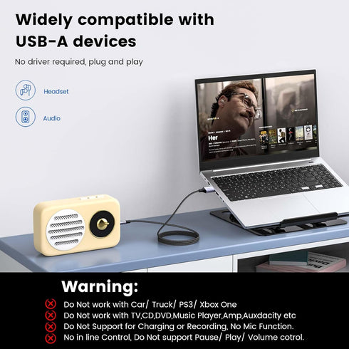 MOSWAG USB to 3.5mm TRS Audio Jack Adapter, USB Male to 3.5mm AUX Stereo Audio Cable, Nylon Braided USB to AUX Converter for PC, Laptop, Windows, ...