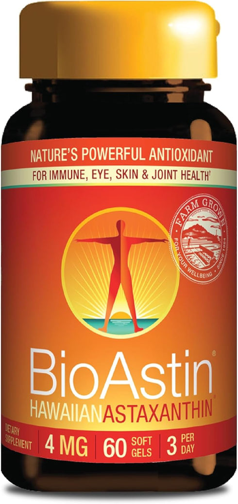 Nutrex Hawaii BioAstin Hawaiian Astaxanthin - 4mg, 60 Softgels - Farm-Direct Premium Antioxidant Supplement to Support Eye, Skin, Joint & Immune S...