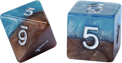 Gate Keeper Games and Dice: Halfsies Dice: Earth Elemental - 7pc Set, Cerulean Blue & Brown, Pearlescent Swirl, 7 Resin Dice for Role Playing Game...