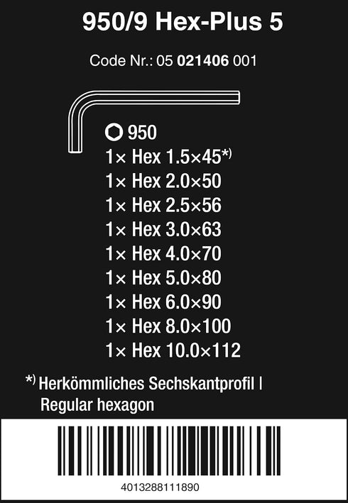 Wera Tools 950/9 SM N HEX KEY SET...