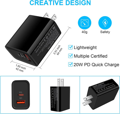 USB C Fast Charger, 20W Type C Charger Fast Charger Block with 6FT USB C to C Charging Cable for Samsung Galaxy S24 S23 S22 S21 FE S20 Ultra A15 5...