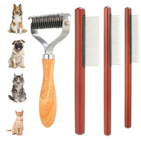 Pet Dematting Comb for Dogs,Cats.Pet Undercoat Rake with Stainless Steel Blades for Knot Removal and Shedding Control.Cat Brush for Shedding Demat...