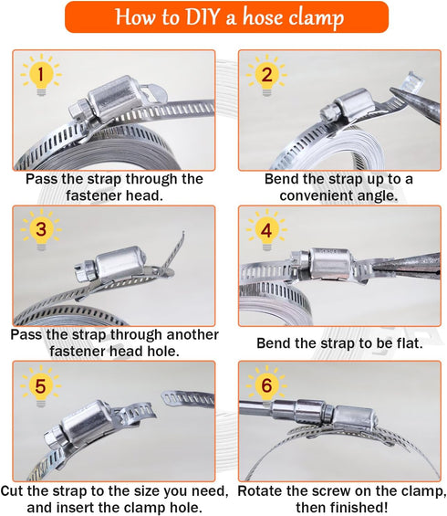 DIY Hose Clamps 12FT 304 Stainless Steel Metal Strap + 8PCS Stronger Fasteners Assortment Kit Large Adjustable Pipe Clamps Band Clamp for Pipe Aut...