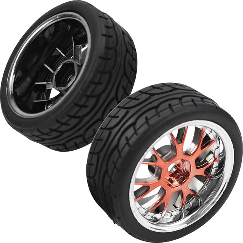 4Pack HIRCQOO 12mm Hex Plastic Wheel Rims & 2.59" Rubber Tires Set w/Foam Compatible with Traxxas Kyosho HPI Tamiya TT-01 TT-02 Sakura HSP 1/10 RC...