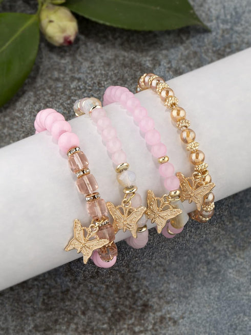 Bohemian Crystal Beaded Butterfly Pendant Bracelets Set Gold Beaded Stackable Stretch Bracelet Handmade Multilayer Colorful Charm Jewelry...