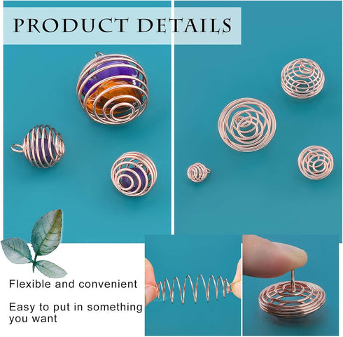 PH PandaHall 24pcs 4 Sizes Spiral Bead Cages Pendants Stone Holder Necklace Cage 24 Strands 17 Inch Black Leather Necklace Cord 50pcs 6mm Open Jum...