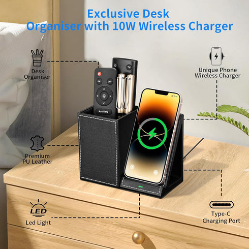 Wireless Charger with Desk Organizer, Fast Charging Station for iPhone 15 14 13 12 11 Pro Max/Samsung Galaxy S23/S22/S21/S20/Z Flip/Fold 5, Desk P...