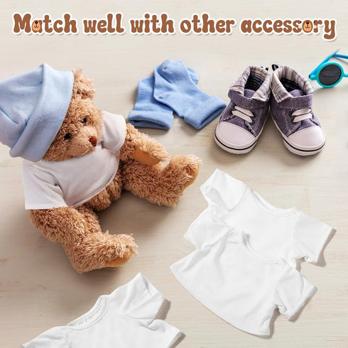 6 Pcs Sublimation Stuffed Bear Shirt Clothes Fit 8-12 Inch Stuffed Animal Blank Plush Bear Tshirts Tee Shirt for DIY Make Unique Stuffed Doll Outf...
