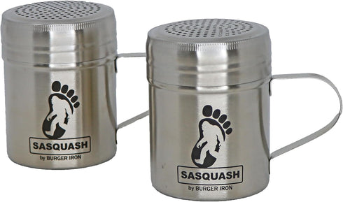The Sasquash Spice Shaker - Professional Grade 10oz Stainless Steel Smash Burger Griddle and Grill Dredge Salt and Pepper Shaker with Lid - 2 Pack...