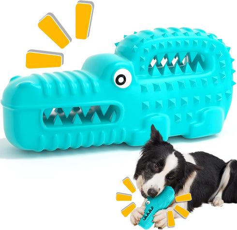 Dog Toys, Squeaky Indestructible Dog Chew Toys for Aggressive Chewers, Tough Alligator Rubber Teething Chew Dog Toys for Large Medium Small Dog...