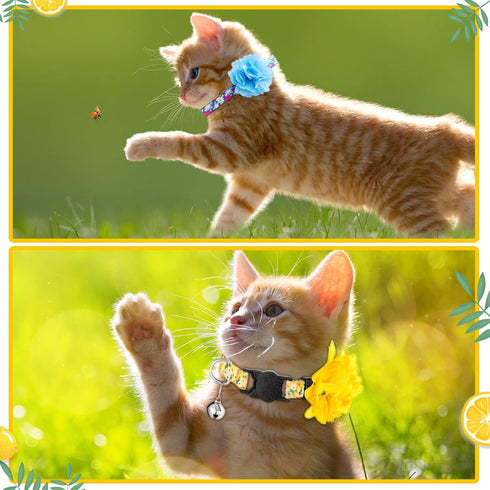 Weewooday 4 Pcs Spring Cat Collar for Girl Cats Gir Cat Collars Flower with Bell and Removable Floral Flower Patterns Adjustable Collar for Pets H...
