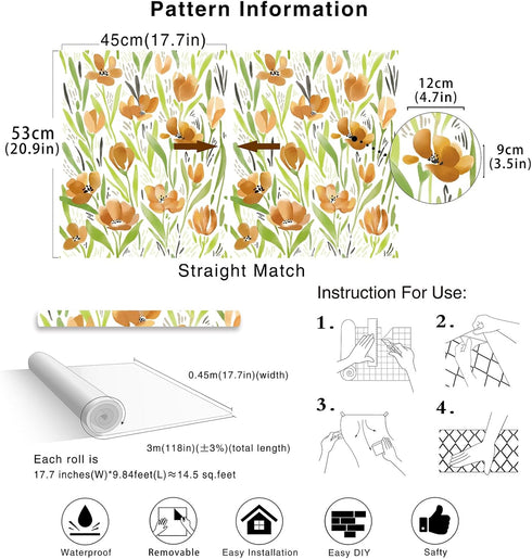 HAOKHOME 93392-1 Spring Floral Wallpaper Peel & Stick Wall Paper with White/Green/Earth Tone Flower Contact Paper for Bedroom 17.7in x 9.8ft...