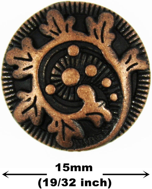 Bezelry 12 Pieces Fern Crozier Metal Shank Buttons. 15mm (19/32 inch) (Antique Copper)...