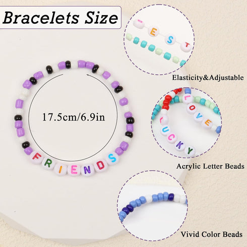 20 Pcs Friendship Bracelets for Teen Girls Preppy Letter Beaded Bracelets Bulk Colorful Stretch Kids Bracelet for Girls Women Set Jewelry...