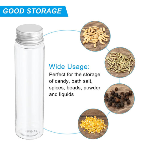 PATIKIL 80ml Plastic Test Tubes with Screw Caps, 6Pcs 128x33mm Flat Bottom Tubes for Scientific Party Decoration Candy Bead Storage Bath Salt, Sil...