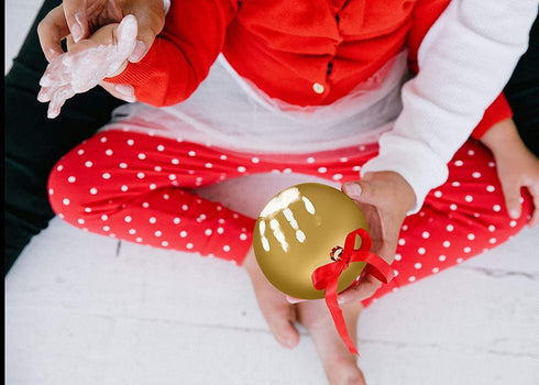 Tiny Ideas Christmas Baby's Handprint Ball Ornament, Included Paint for Baby Print, Newborrn Holiday Keepsake Gift, DIY Classic Hanging Bauble, Go...