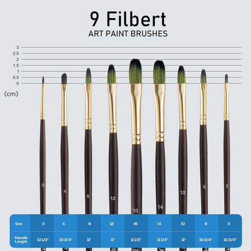 Falling in Art 9 PCS Filbert Brushes Set, Professional Nylon Paint Brushes, Long Handle Artist Brush for Watercolor, Acrylic, and Oil Painting...