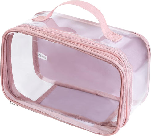 Large clear travel pouch,TSA approved toiletry reusable organizer with zipper proof purse makeup case carry On (Pink)...