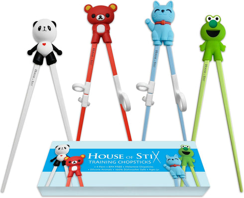 Kids Training Chopsticks for Toddlers, Kids and Adults – Removable Finger Helpers, Animal Design, BPA-Free, Dishwasher-Safe (Animals 4-Pack)...