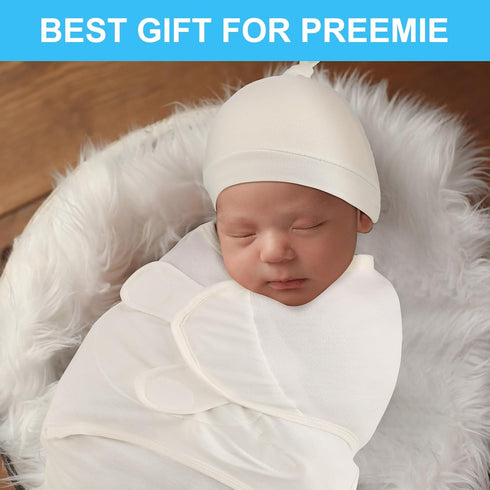 3 Pack Preemie Swaddle Blanket with Hat Set Preemie Hats Baby Receiving Blanket Swaddle Wrap for Preemie Newborn (Classic Style)...
