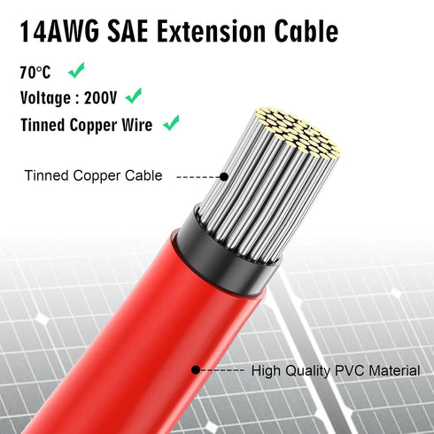 14AWG SAE to SAE Extension Cable Quick Disconnect Wire Harness SAE Connector Adapter Cable SAE Extension Cord for Solar Panel, Battery, Motorcycle...