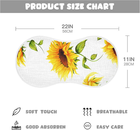 Muslin Baby Burp Cloths Set of 2, Soft Absorbent Big Sunflower Muslin Washcloths, Bibs, Face Towel for Newborn Boys Girls, 22 x 11 Inch...