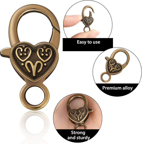 80 Pieces Heart Lobster Claw Clasps Tibetan Antique Heart Lobster Clasps Alloy Claw Clips Hooks 27 x 9 mm for DIY Jewelry Bracelet Necklace Keycha...