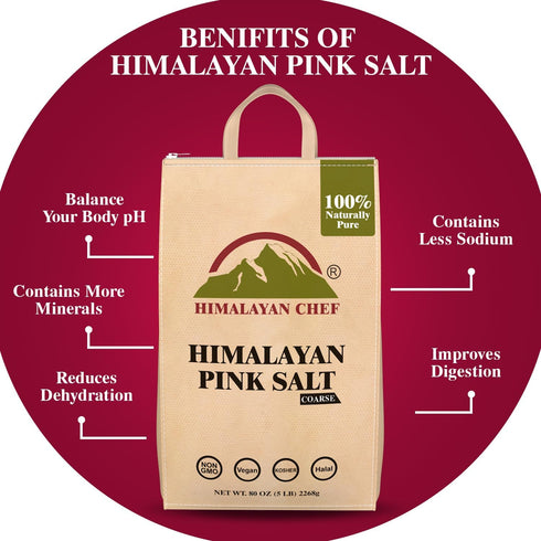 Himalayan Chef Pink Salt Coarse for Grinder Refills - 5 lbs 100% Natural Enriched with 84 Essential Minerals, Certified Pink Salt...