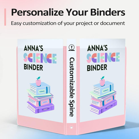 Sooez BinderX 3 Ring Binder, Round Ring 1 Inch Binder, Fits 150 Sheets of 8.5x11 Letter, Customizable Clear View Cover with 2 Inside Pockets, Cute...