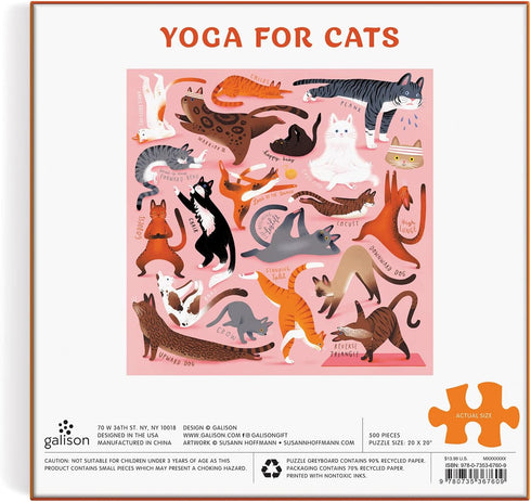 Galison Yoga for Cats 500 Piece Puzzle from Galison - 20" x 20" Jigsaw Puzzle, Bright and Bold Artwork, Thick and Sturdy Pieces, for Cat Lovers!...