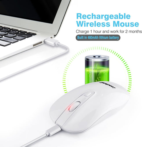 LeadsaiL Rechargeable Wireless Computer Mouse, 2.4G Portable Slim Cordless Mouse Less Noise for Laptop Optical Mouse with 5 Adjustable DPI Levels ...