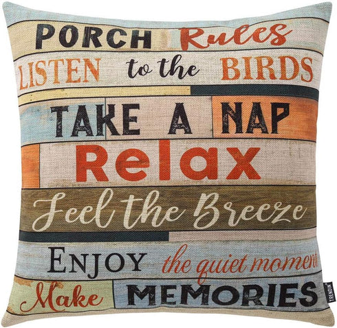 TRENDIN Square Pillow Cover - 18 X 18 Inch Decorative Throw Pillowcase, Porch Rules PL240TR...