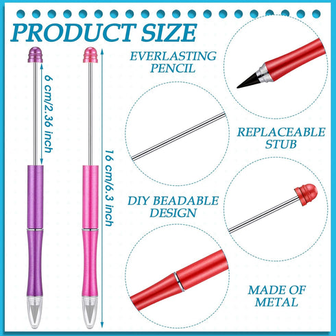 Ctosree 14 Pcs 14 Colors Beadable Pencil Inkless Everlasting Pencil DIY Bead Eternal Pencil Reusable Erasable Writing Pencil for Kids Students Gif...