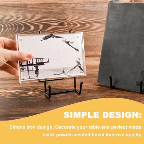8 Pack Plate Stands for Display, 6 Inch Metal Square Picture Frame Easel Stands for Plates, Book, Photo Easel ( Black )...