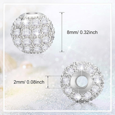 20 Pieces 8 mm Zirconia Cubic Beads, Round Rhinestone Bracelet Spacer Charms,Crystal Zirconia Stones, Ball Beads for Jewelry Making DIY(White)...