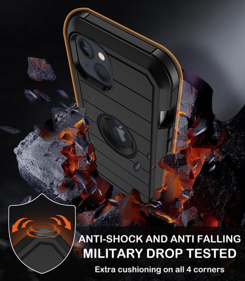 for iPhone 14 Plus Case with Belt Clip Holster,Built-in Screen Protector,Heavy Duty Shockproof Drop Protection Military Grade Rugged Phone Cover w...