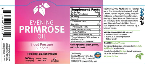 Mountain Meadow Herbs Evening Primrose Oil Capsules for Women: Support for Clear, Healthy Skin and More, with Omega-6 Fatty Acids, Gluten-Free, 10...